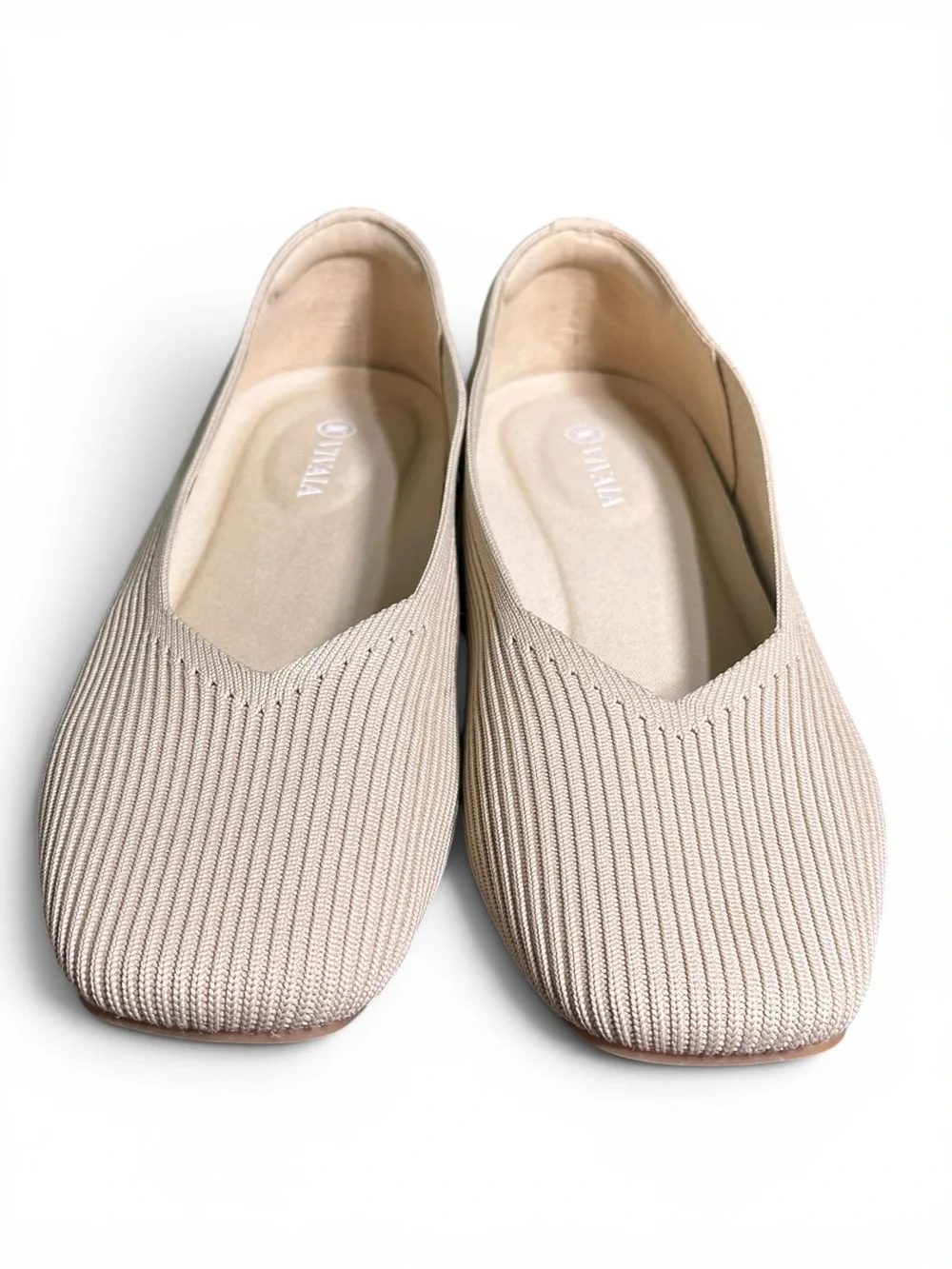 Vivaia Women's Cream Knit Square-Toe Ballet Flats